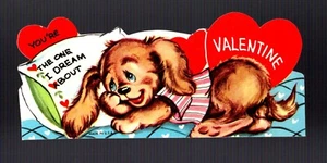 Vintage Valentine Card of a Brown Dog on a Bed - Picture 1 of 2