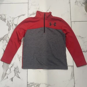 Under Armour Pullover Quarter Zip Youth Large Red Grey Color Block Logo - Picture 1 of 9