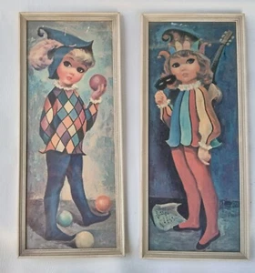 Paar Vintage Mid Century Modern MCM großes Auge Kinder Junge Mädchen Minnesänger Narr - Bild 1 von 2