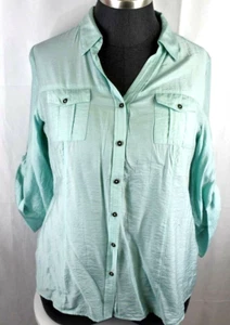 Top Roz and Ali Talla Grande 2X Cuello Verde Menta Ligero Abotonado Nuevo con Etiquetas - Imagen 1 de 3