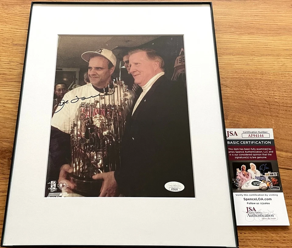 Joe Torre signed Yankees 1996 World Series 8x10 photo w/ Steinbrenner framed JSA - Image 1 of 1