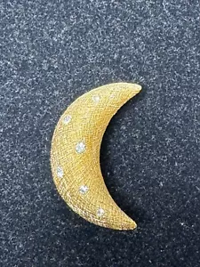 Vintage Christian Dior 80s Gold Plated Diamanté Crystal Crescent Moon Brooch - Picture 1 of 14