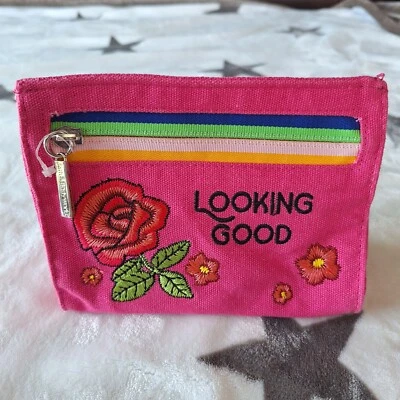 Bath & Body Works Canvas Cosmetic Bag "Looking Good" Floral Embroidered - Image 1 of 4
