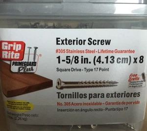 5 LBS Grip Rite 305 Stainless Steel Screws Square Drive 1 5/8 x 8 Deck free ship - Picture 1 of 1