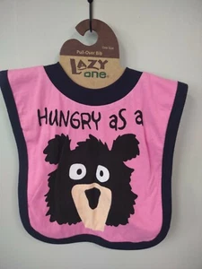 GIRLS INFANT LAZY ONE PULL OVER BIB HUNGRY AS A BEAR BIB ONE SIZE FITS ALL NEW  - Picture 1 of 5