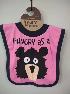 GIRLS INFANT LAZY ONE PULL OVER BIB HUNGRY AS A BEAR BIB ONE SIZE FITS ALL NEW  - Image 1 of 4