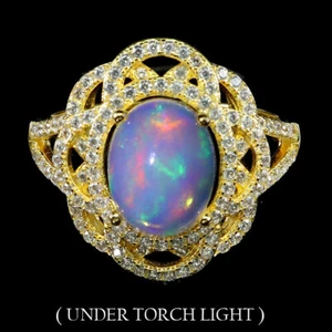 Estate 925 Anello Argento Ovale Opale di Fuoco 10x8mm Gemma Gioielli - Foto 1 di 14