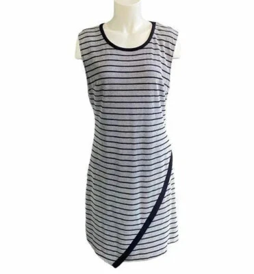 Mystree Striped Sheath Dress Comfortable Gray And Navy Blue Sleeveless Women’s L - Image 1 of 4