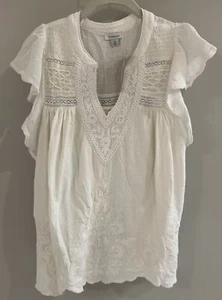 NWT Sundance Catalog Off White Embroidered “Felicity Flutter Top” Size M $108 - Picture 1 of 5