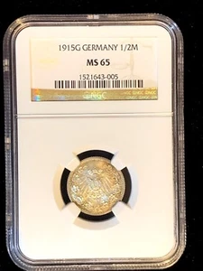 1915 G Germany 1/2 Mark NGC MS 65 Coin - Picture 1 of 4