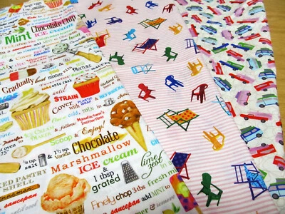 Wohnmobil Camper Eis Liegestuhl  Patchworkstoffe 3 Reste  135x110 cm   Baumwolle - Bild 1 von 4