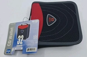 NEW 32 CD DVD Capacity Disk Holder Travel Case Wallet Zip Red Black by Icon - Picture 1 of 6