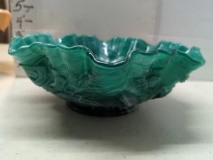 Vintage Imperial Slag Glass Bowl Green / White Ruffled Edge Rose Pattern 1950's - Picture 1 of 11