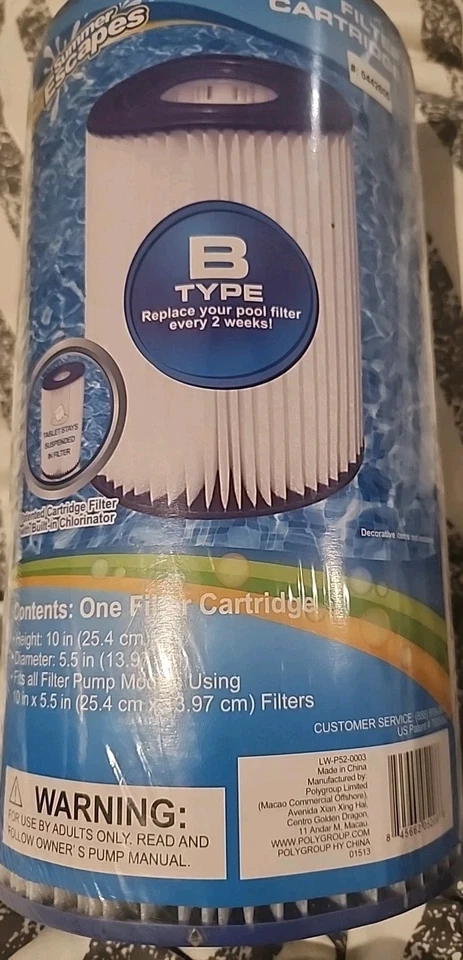  Lot of (2) Summer Escapes ~TYPE B Filter Cartridge Universal 10"×5.5", 442605 - Image 1 of 4