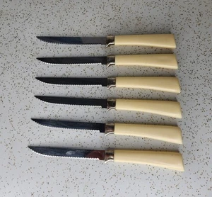 Vtg Set of 6 Forgecraft Serrated Steak Knives Stainless Steel Ivory Handle USA - Picture 1 of 5