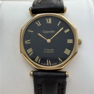 Vintage Gigandet Dress Watch Black Dial Swiss Incabloc 32mm Gold Tone - Runs - Picture 1 of 6