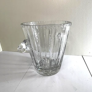 Secchiello ghiaccio cristallo taglio vintage con manici pergamena vetro piombo pesante chiaro alto - Foto 1 di 8