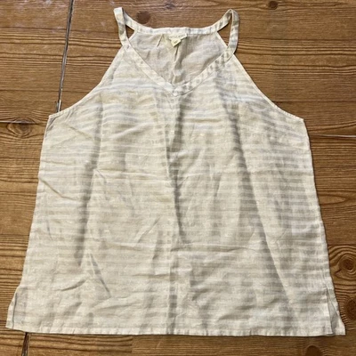 Lucy & Laurel Tank Top V-Neck 100% Linen Off White & Silver Striped Size XL - Image 1 of 4