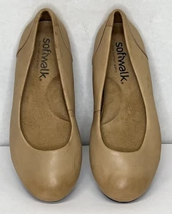 Softwalk Sonoma Womens Ballet Flats 7WW Nude Tan Leather Slip-On Round Toe Shoes - Picture 1 of 7