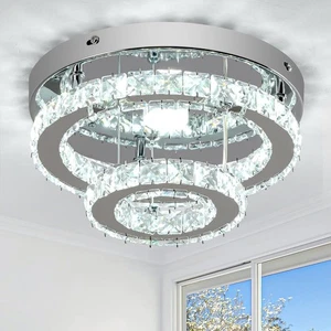 2-Layer Modern Crystal Chandelier Round LED Crystal Ceiling Light Fixture Flush - Picture 1 of 12