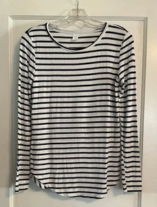 Top donna Old Navy Luxe bianco e nero a righe collo barca manica lunga taglia M - Foto 1 di 3