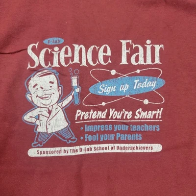 D Lab Men's Vintage 90s T Shirt NOS Size LARGE Maroon Science Fair Graphics - Image 1 of 4