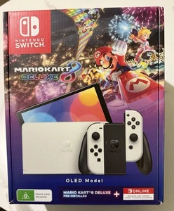 Nintendo Switch OLED Model White Console with Mario Kart 8 Deluxe and 12 Months - Picture 1 of 3