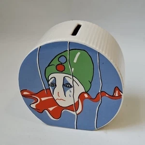 Caja de dinero redonda de cerámica Happy/Sad Clown años 70 - Imagen 1 de 9