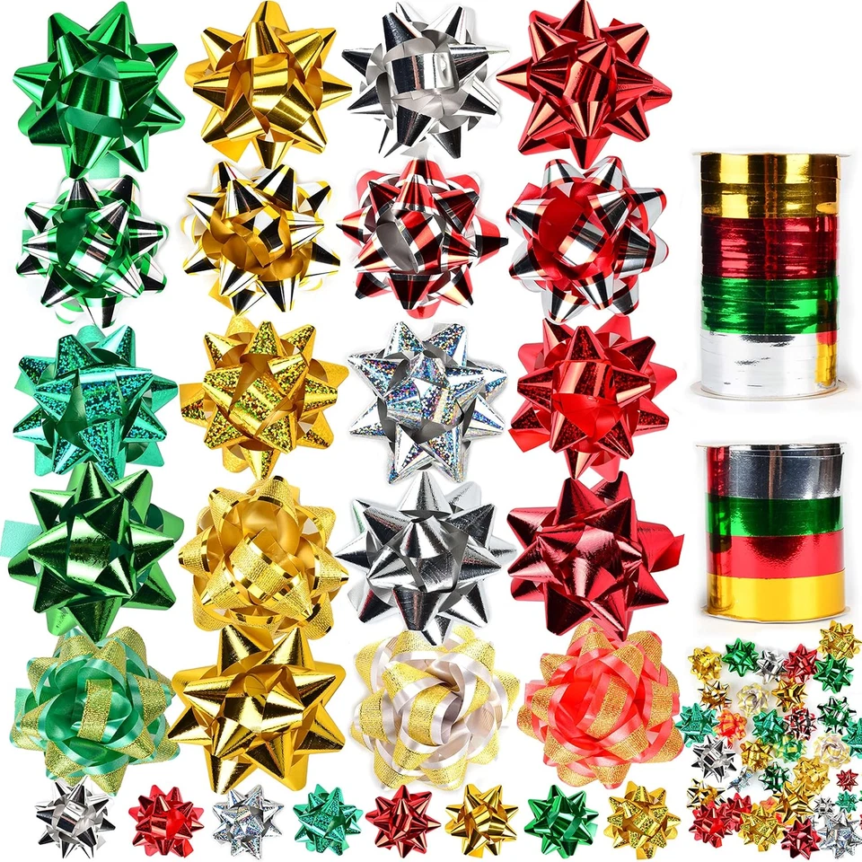 Juego de 50 arcos y cintas rizadoras de Navidad multicolor para decoración de envoltura de regalo Foto 1 de 4