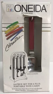 Vintage Oneida Colormates Flatware 24 Piece Set Plus Caddy Dusty Rose 9920D (B) - Picture 1 of 24