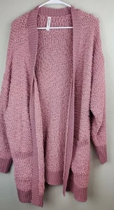 Zenana Premium Women's Size 3X Open Popcorn Cardigan Sweater With Pockets Pink - Picture 1 of 7
