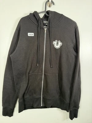 True Religion Mens Full Zip Fleece Hoodie Streetwear Black Sz Small 20.5x26 - Image 1 of 4