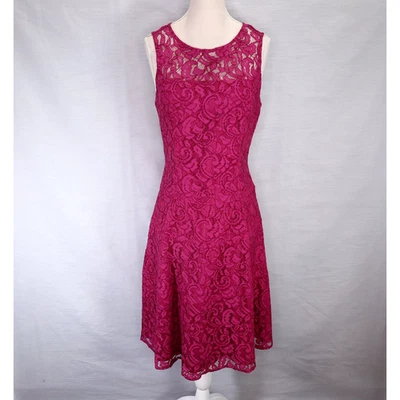 Adrianna Papell Dress Womens 2 Dark Pink Lace Lined Fit n Flare Prom Wedding - Image 1 of 4