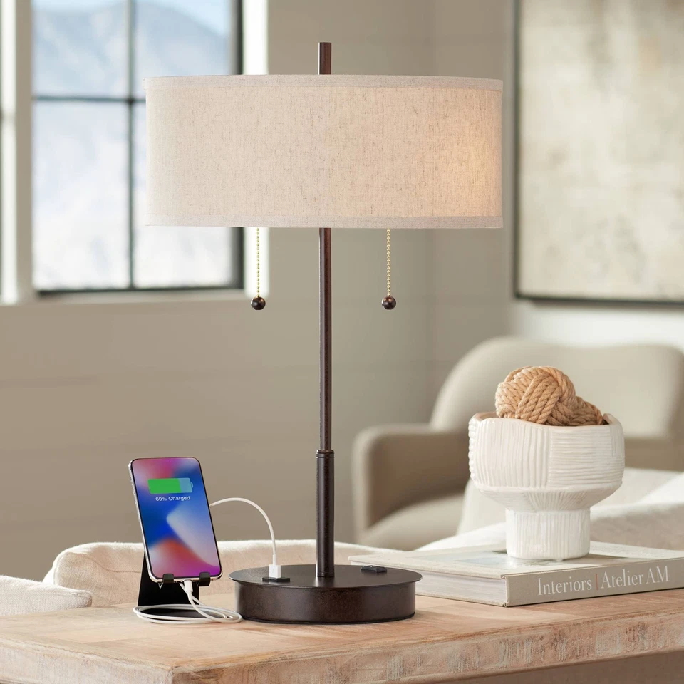 Modern Table Lamp with USB Transitional Bronze Slim for Living Room Desk Bedroom - Image 1 of 4
