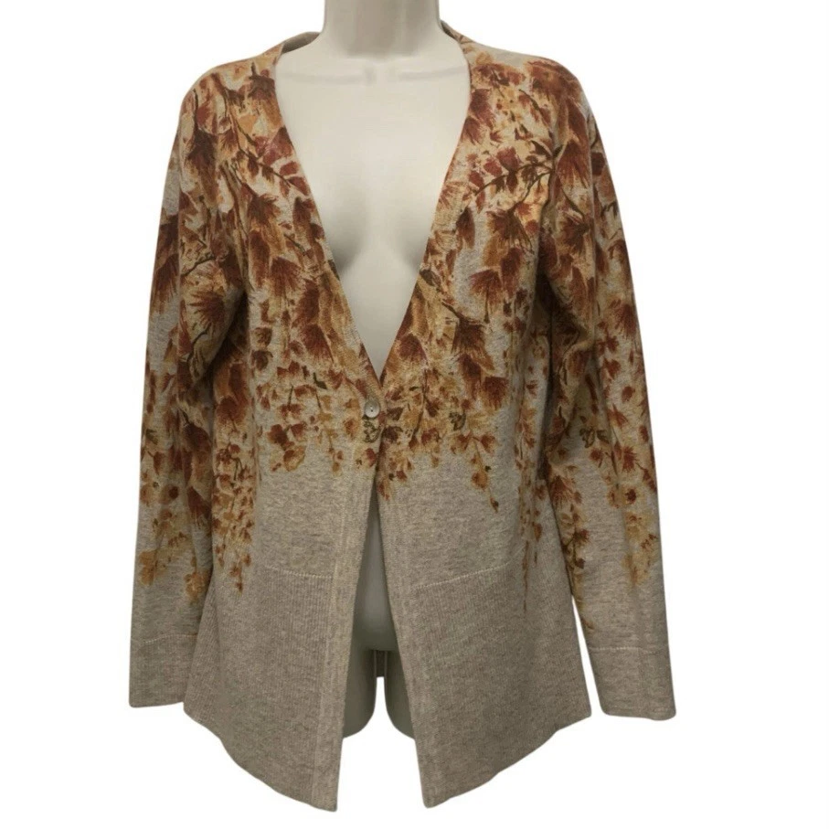 Cárdigan para mujer Coldwater Creek M floral botón único naranja quemado pino Foto 1 de 4