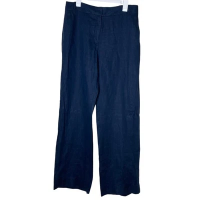 Pantalones MNG by Mango Azul Marino Lino Pierna Ancha Talla 12 Pantalones de tiro alto Coastal Chic Foto 1 de 4