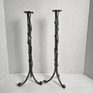 Metal Candlestick Holders Vintage Grapevine Wrapped Tall Pair 17.5 Inches - Picture 1 of 17
