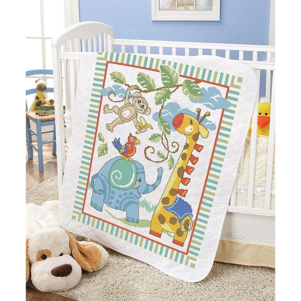 Baby by Herrschners® Safari Buddies Value Baby Quilt Stamped Cross-Stitch - Image 1 of 1