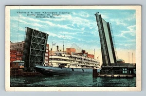 Milwaukee WI-Wisconsin Steamer Passing Under Bridge Passengers Vintage Postcard - Picture 1 of 2