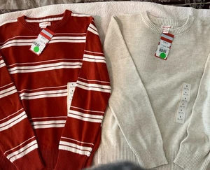 Set Of 2 Cat & Jack Boys Sweaters Size 6/7 Small Rust Stripe & Cream 100% Cotton - Picture 1 of 4