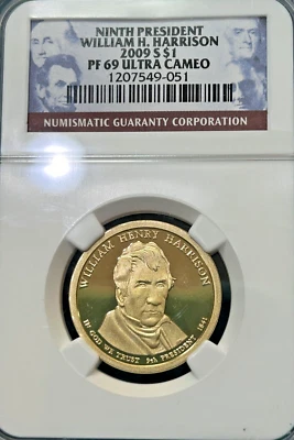 2009 S William H. Harrison 9th President $1 NGC PF 69 Ultra Cameo - Image 1 of 2