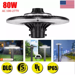 80W Led Post Top Light Dusk to Dawn Photocell Outdoor Circular Area Pole Light - Picture 1 of 12