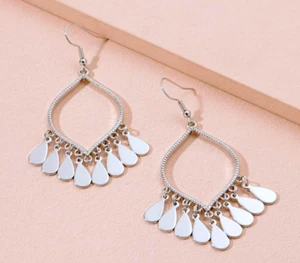 UNIQUE Lightweight Silver Plated Cable Texture Teardrop Dangle Earrings - Picture 1 of 3