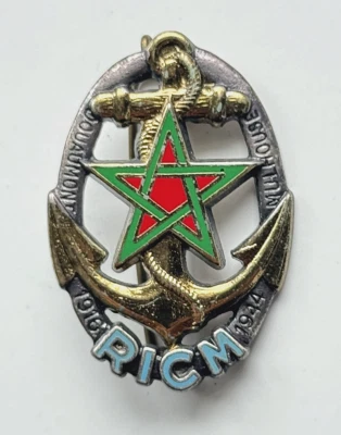 INSIGNE TdM RICM RÉGIMENT INFANTERIE CHARS DE MARINE - DOS LISSE DRAGO G1933 - Photo 1/2