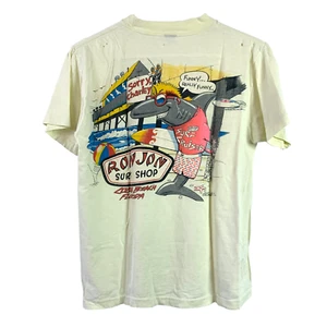 Vintage Ron Jon Surf Shop Shark Cruiser Cocoa Beach FL Thrashed Yellow T-Shirt M - Picture 1 of 9