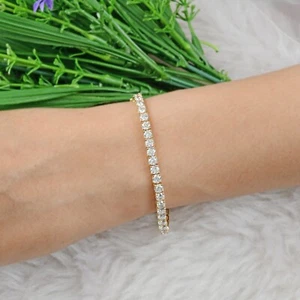 Round Diamond Tennis Bracelet 7.12 Ct 14K Yellow Gold Wedding Anniversary Gift - Picture 1 of 8