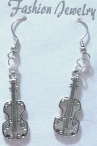 Cello Violin Earrings Antique Tibetan Silver Stainless Steel Hooks - Picture 1 of 1