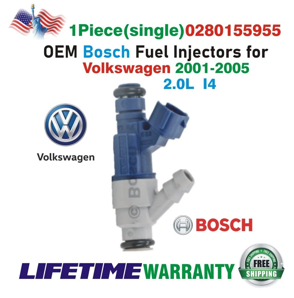 Inyector de combustible Bosch x1 OEM para Volkswagen Golf 2000-2005, Beetle, Jetta 2,0 L I4 Foto 1 de 4