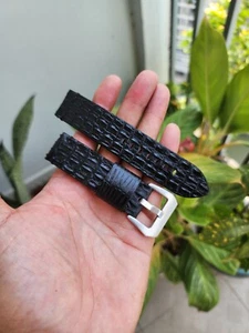 Black 22/22 mm 100% REAL Genuine Exotic Leather Watch Strap Band,Handmade - Picture 1 of 12
