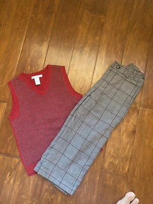 LN Janie Jack Niños 2 piezas Vacaciones Navidad Chaleco Vestido Pantalones Rojo Gris Conjunto 4 4T 5T Foto 1 de 4